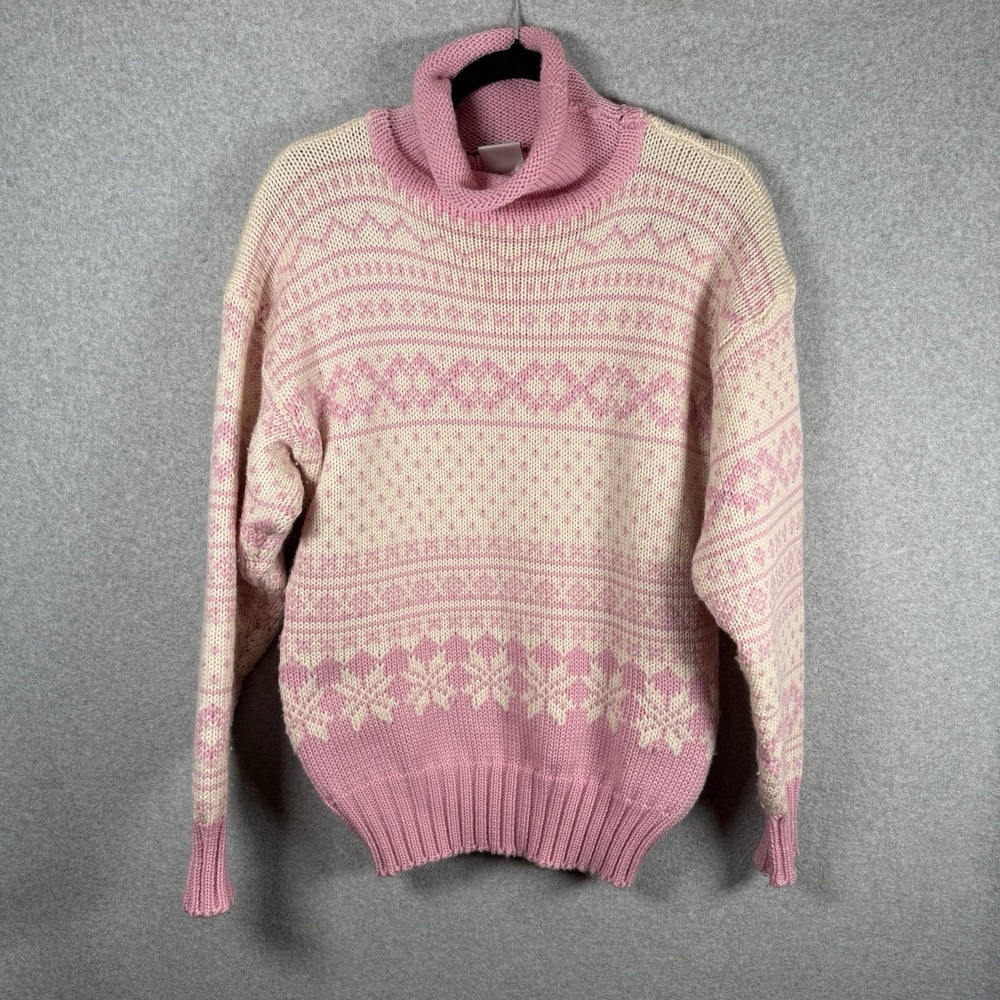 Obermeyer sweater womens medium vintage 80s pink turtleneck fair isle wool